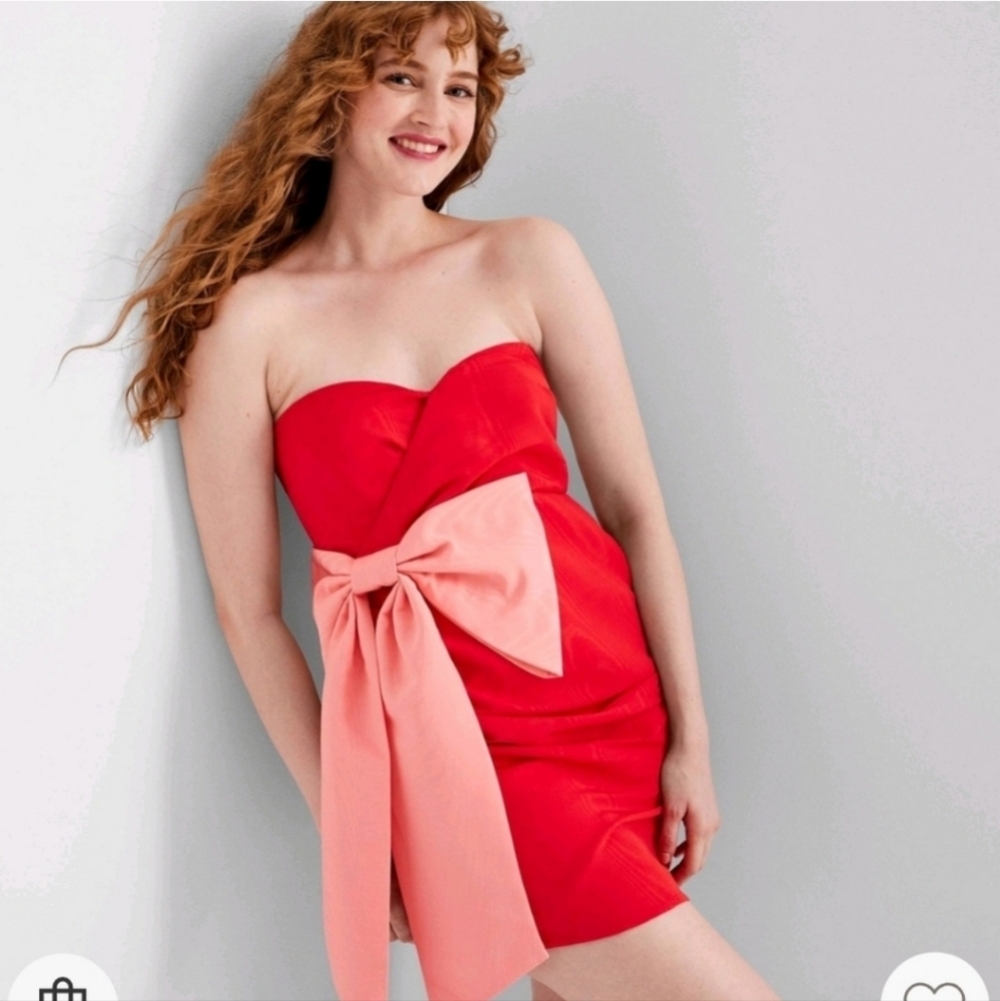 Women's Holiday Sweetheart Bow Mini Dress Future Collective Red XS - Picture 3 of 15